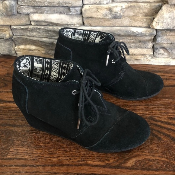 Toms Black Suede Desert Wedge Ankle Boots Booties 380515 Women Size 9 Lace Up, - Picture 5 of 13